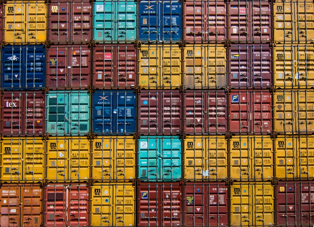 Stacked shipping containers at port