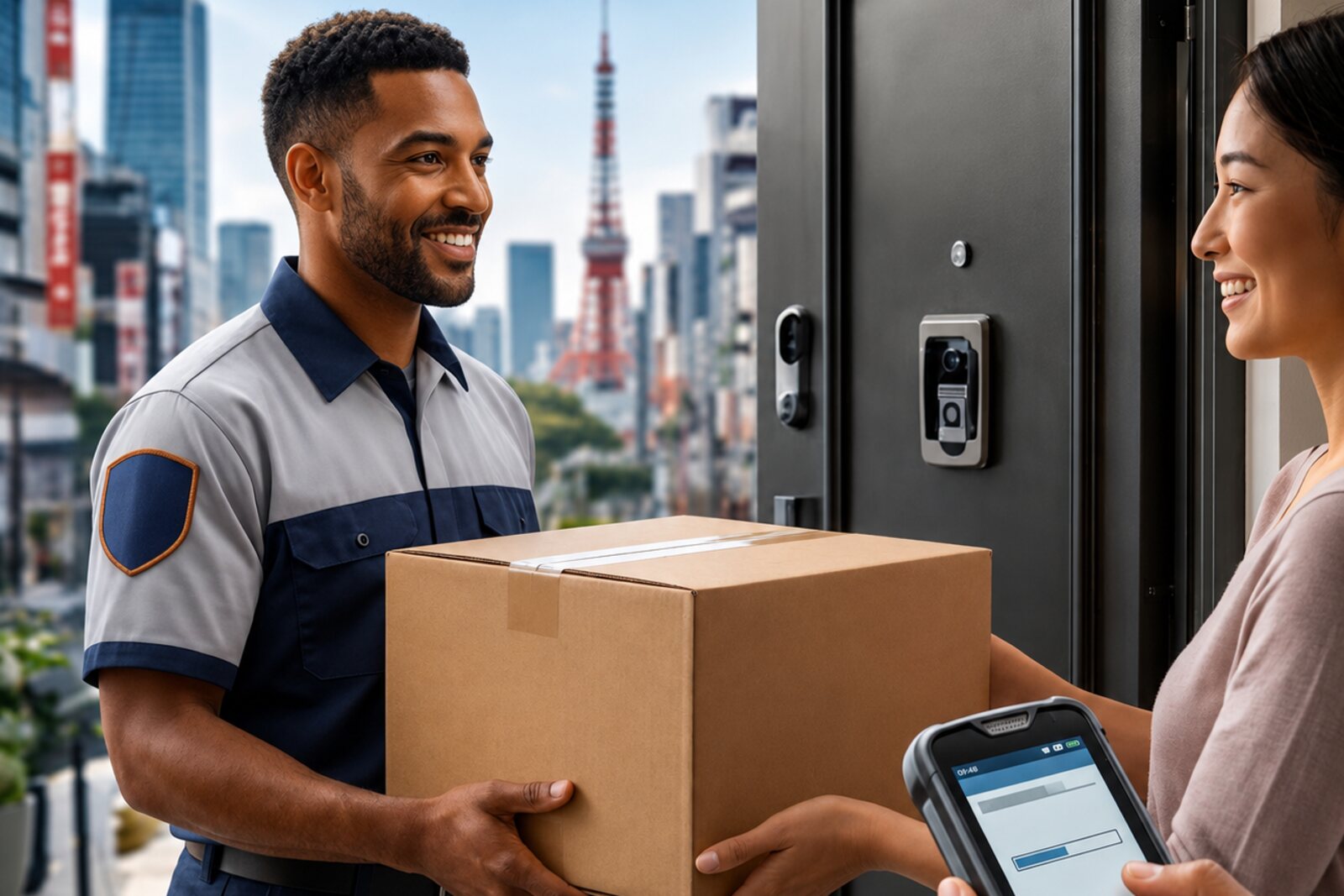 Courier handing over a parcel
